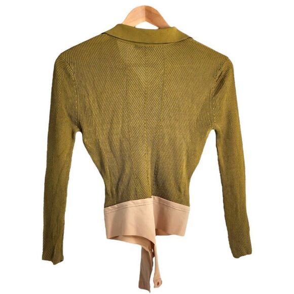 RAG & BONE Pacey Knit Polo Sweater Bodysuit XS Chartreuse Button Up Collar - Picture 6 of 7